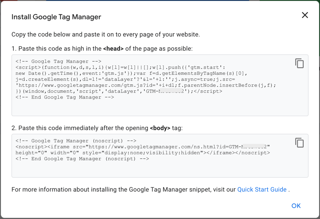Google tag manager container code