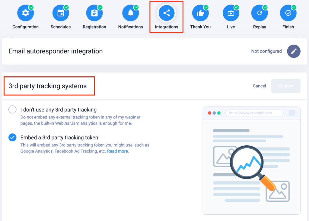 Integrate third-party tracking in your webinar wizard