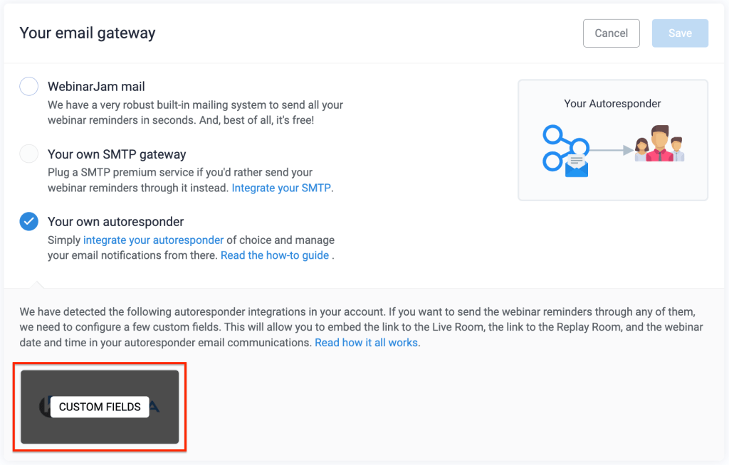 Select autoresponder in the email gateway settings