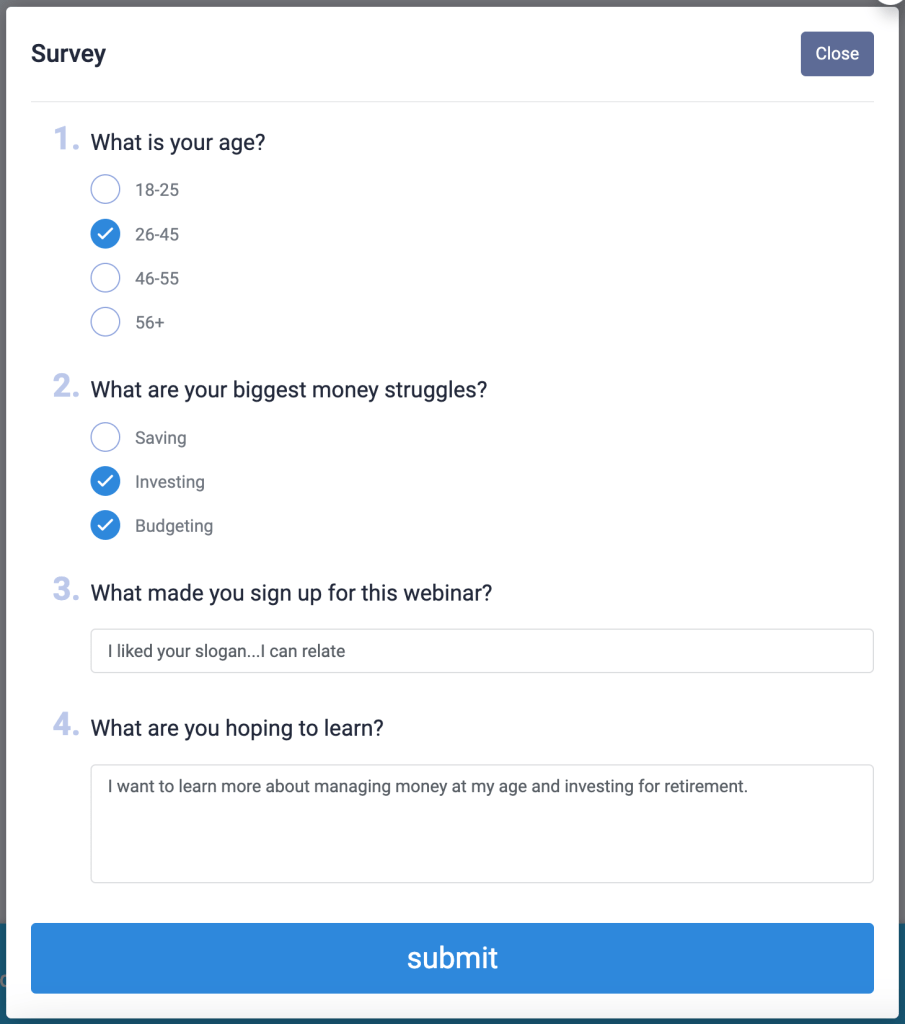 Registration survey example